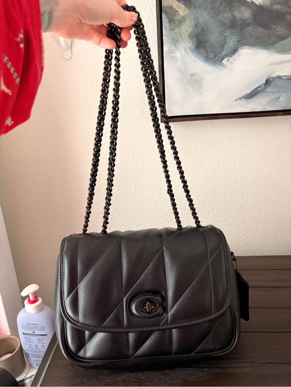 Coach Black Quilted Leather Shoulder Bag with Chain Straps